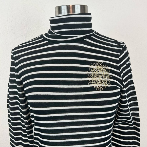 Express Black Striped Embroidered Rhinestone Turtleneck Long sleeve Top - Picture 2 of 12